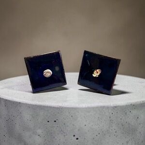 Vintage Mid Century Modern Copper and Blue Enamel Cufflinks